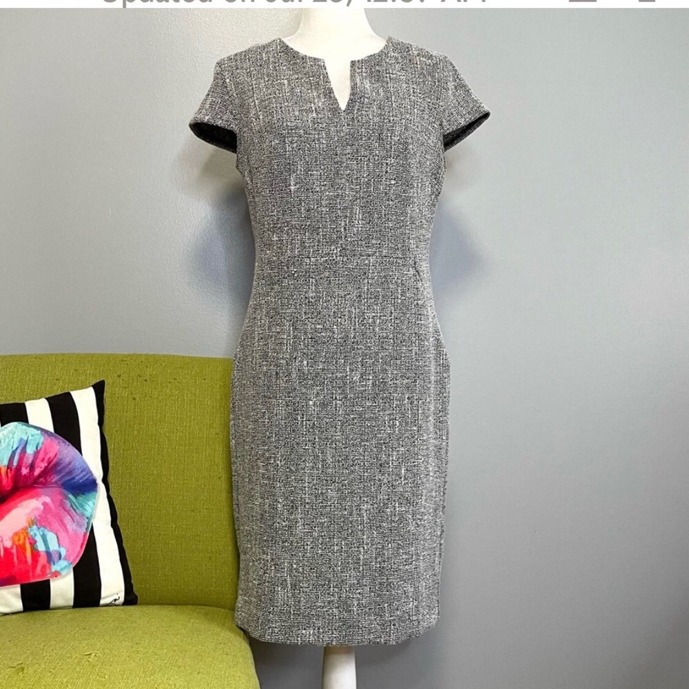 Banana Republic Blue White Tweed Sheath Dress 6 Work Cocktail - Picture 8 of 9